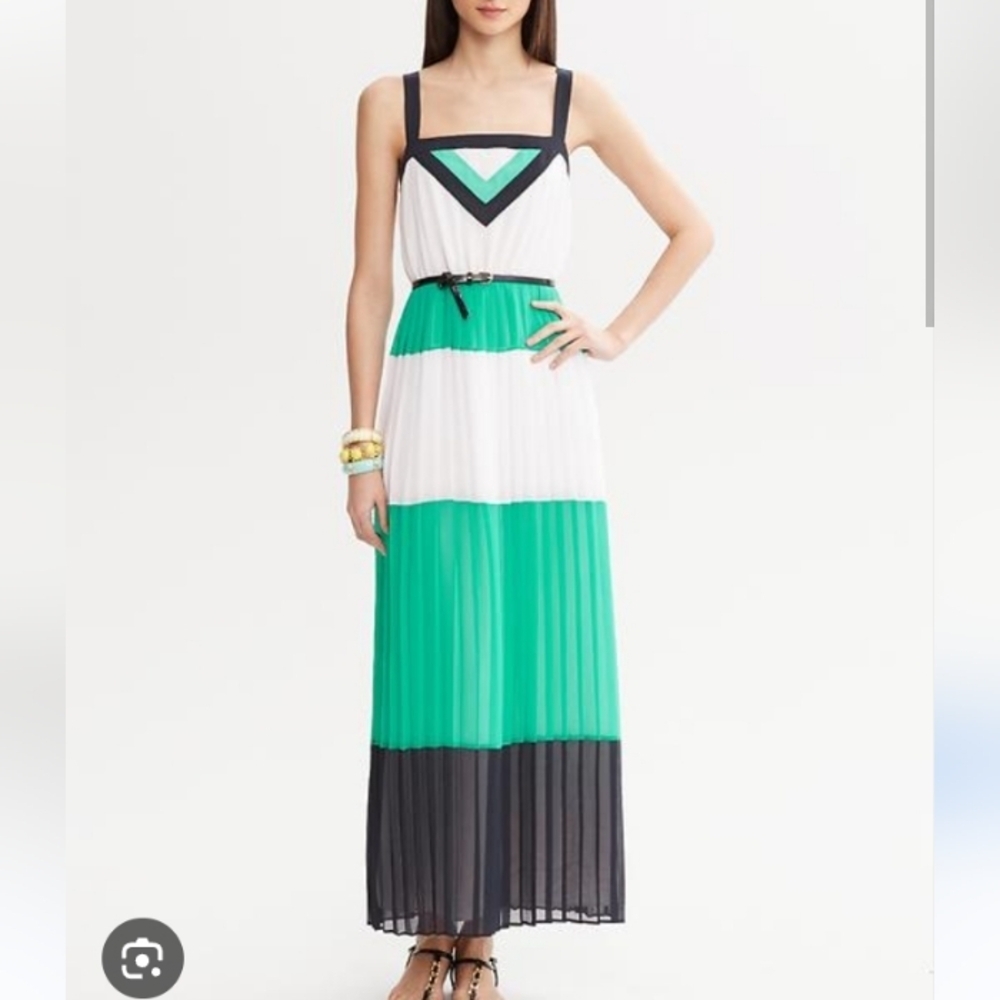 Banana Republic Milly Colorblock Pleated Patio Dress Blue